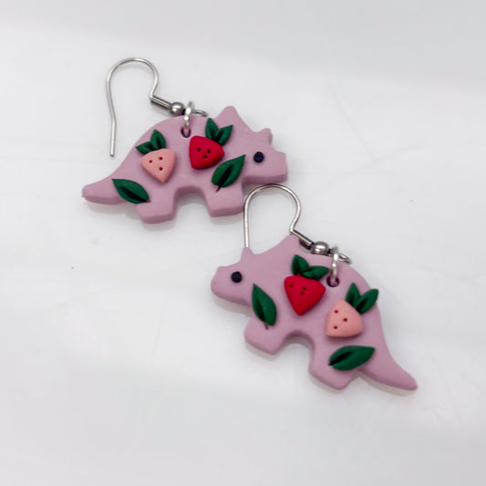 LILAC STRAWBERRY DINO EARRINGS (TRICERATOPS)