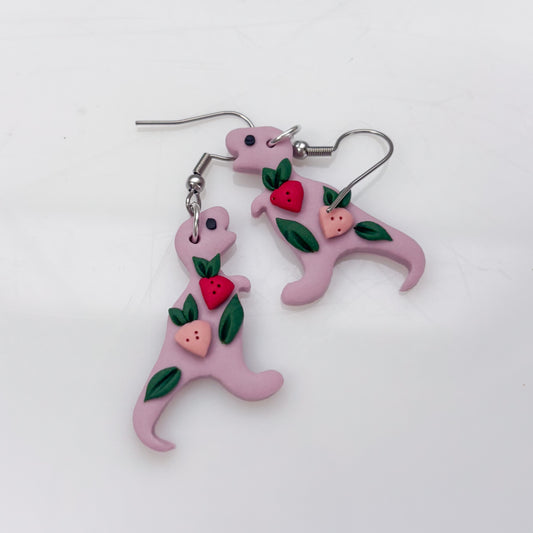 LILAC STRAWBERRY DINO EARRINGS (T REX)