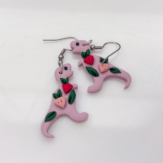 LILAC STRAWBERRY DINO EARRINGS (T REX)