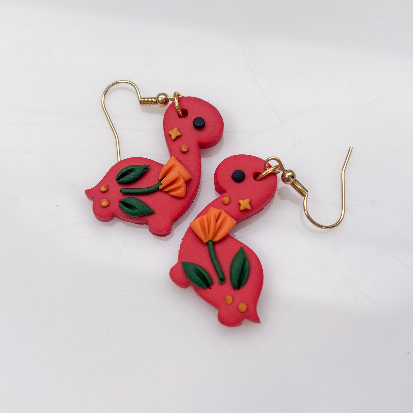 RED ORANGE POPPY DINO EARRINGS (BRONTO)