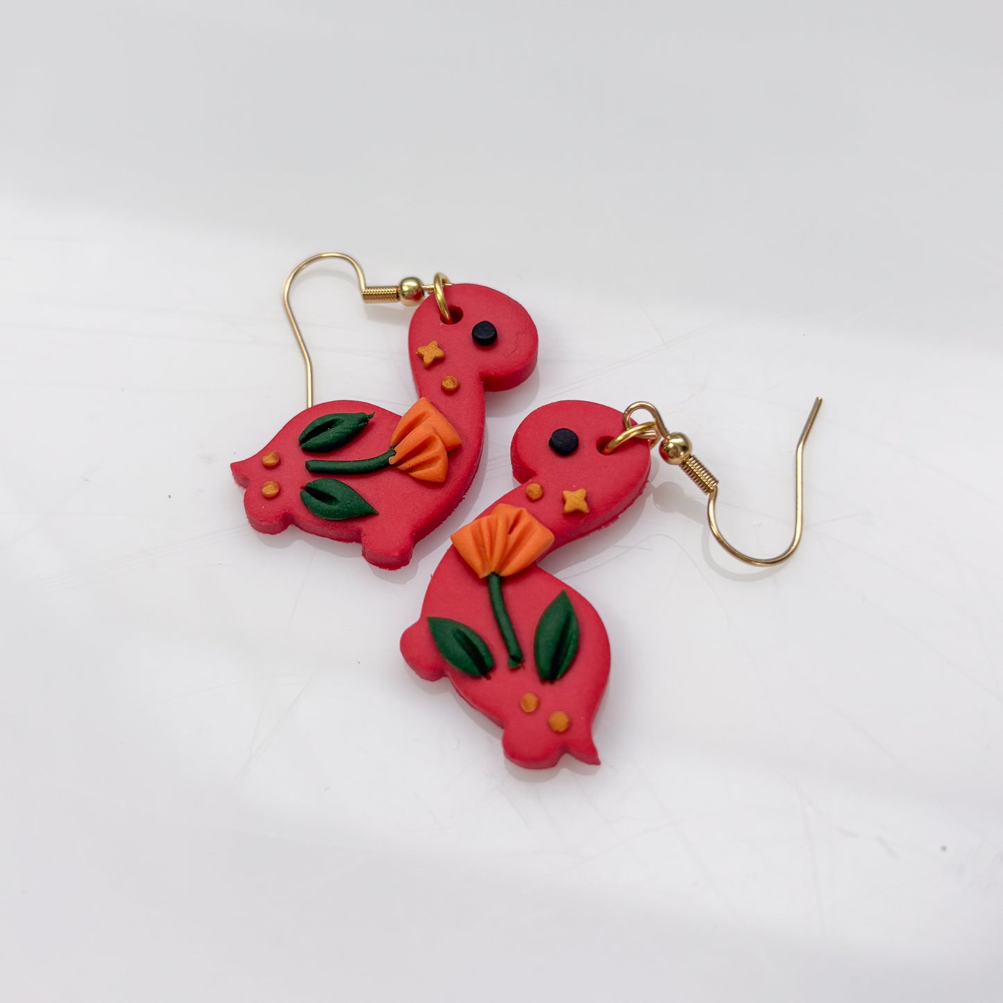 RED ORANGE POPPY DINO EARRINGS (BRONTO)