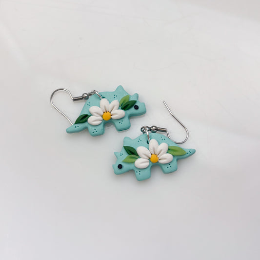 AQUA DAISY DINO EARRINGS (TRICERATOPS)