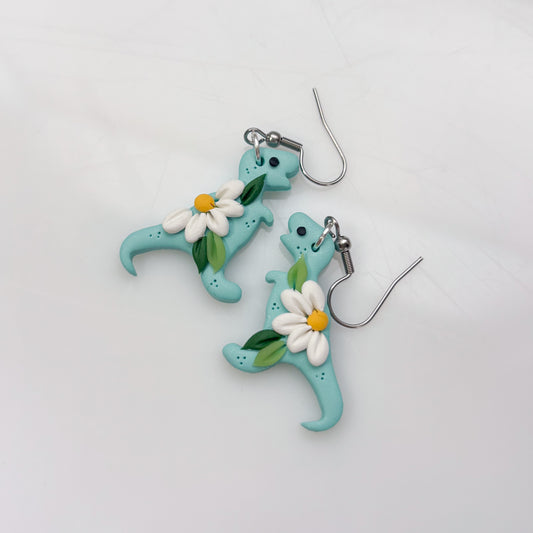 AQUA DAISY DINO EARRINGS (T REX)