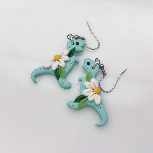 AQUA DAISY DINO EARRINGS (T REX)
