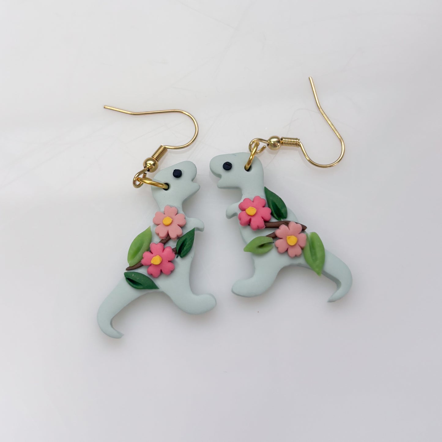 GLACIER BLUE CHERRY BLOSSOM DINO EARRINGS (T REX)
