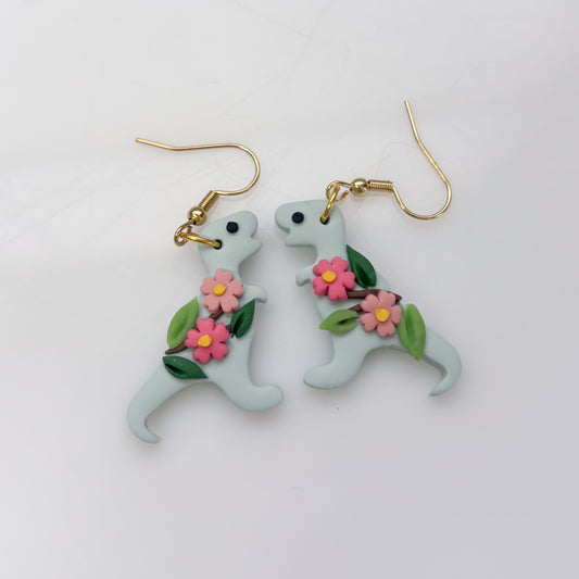 GLACIER BLUE CHERRY BLOSSOM DINO EARRINGS (T REX)