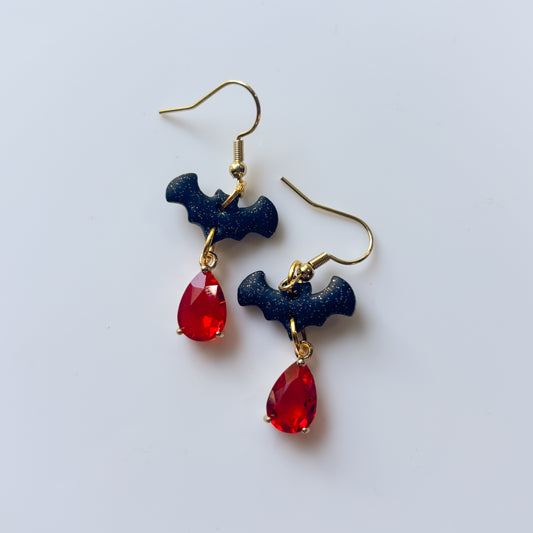 BAT & RED GEM EARRINGS