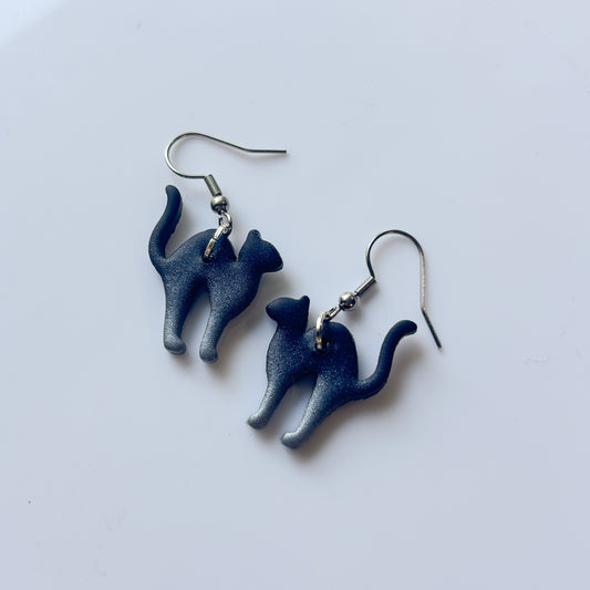 BLACK SILVER OMBRE CAT EARRINGS
