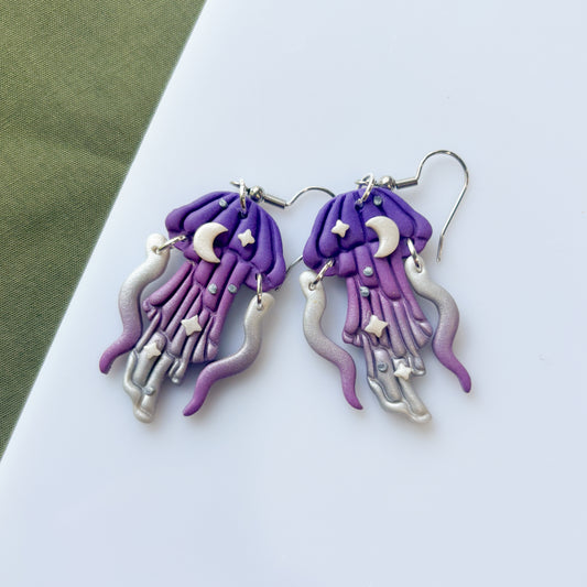 PURPLE PEARLY SILVERY JELLYFISH EARRINGS