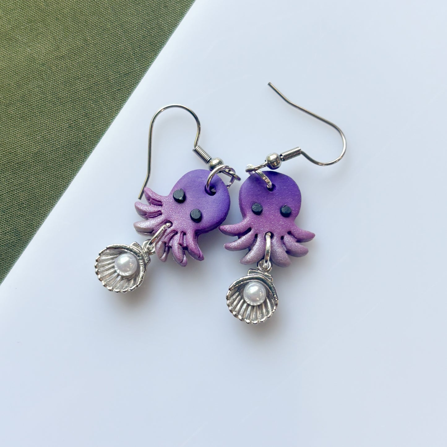 PURPLE PEARLY SILVERY OCTOPUS EARRINGS