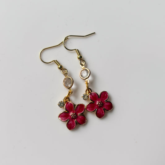 RED FLOWER CHARM EARRINGS