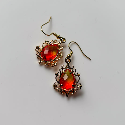 ORANGE ORNATE CHARM EARRINGS