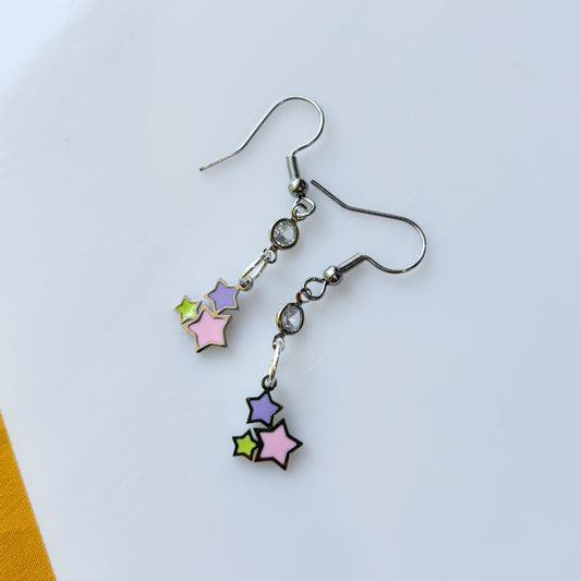 PINK PURPLE YELLOW STAR CHARM EARRINGS