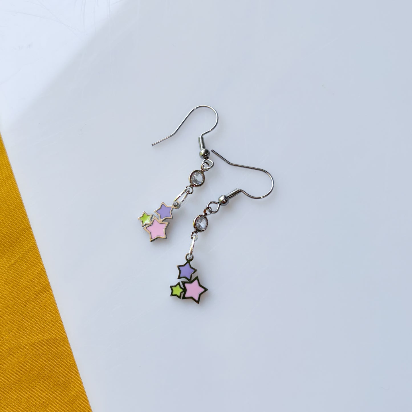 PINK PURPLE YELLOW STAR CHARM EARRINGS
