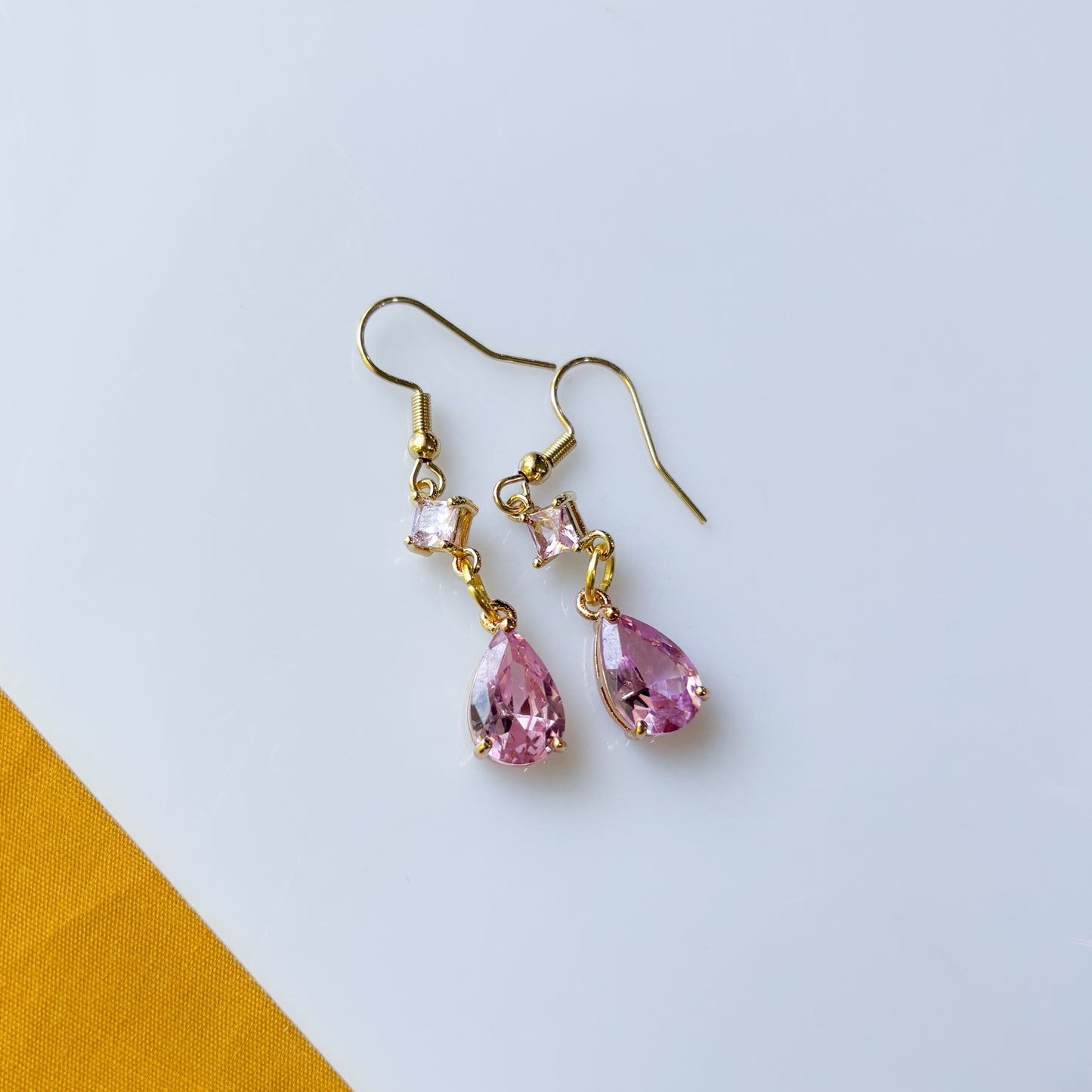 PINK TEARDROP & PINK GEM CHARM EARRINGS