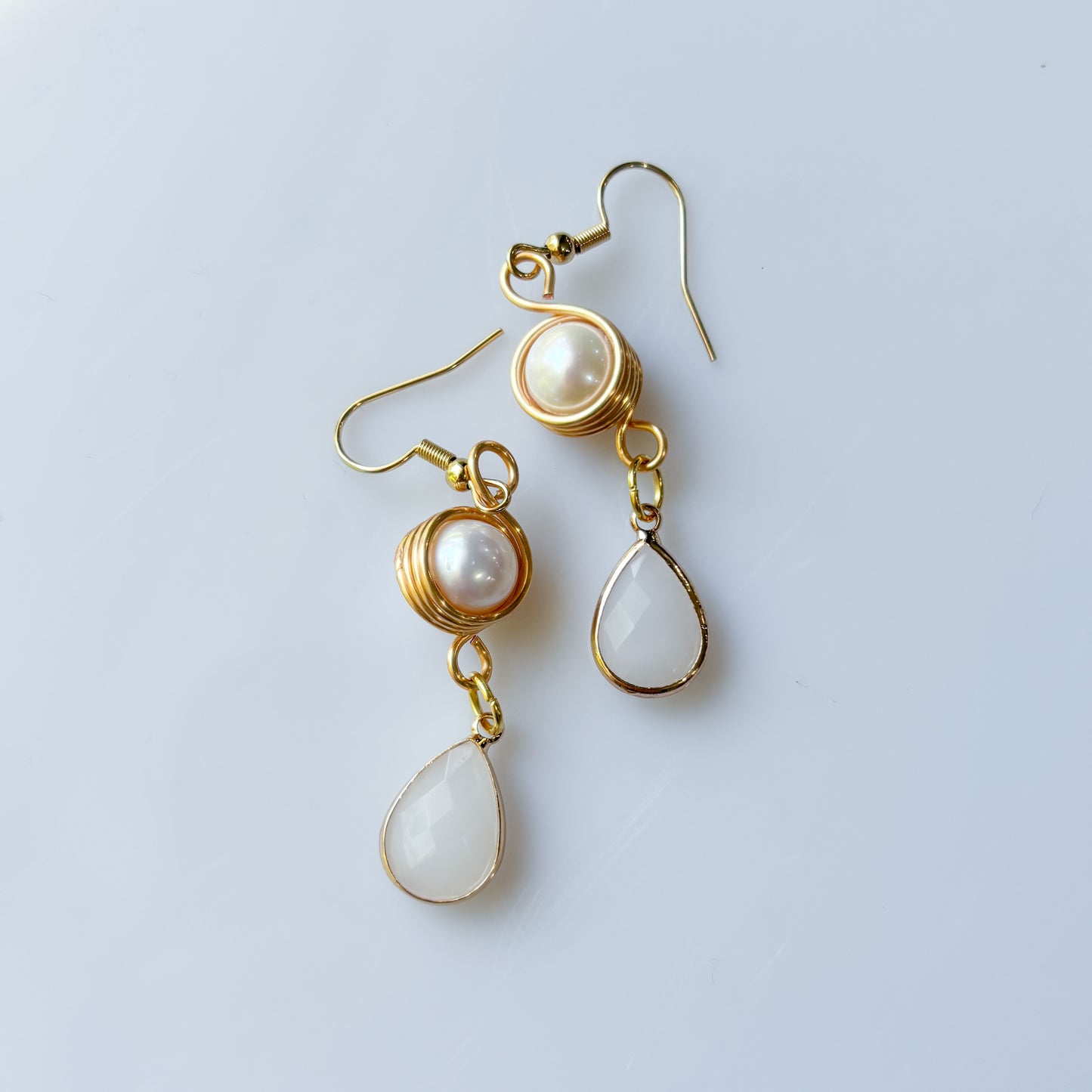 PEARL & WHITE GEM TEARDROP CHARM EARRINGS