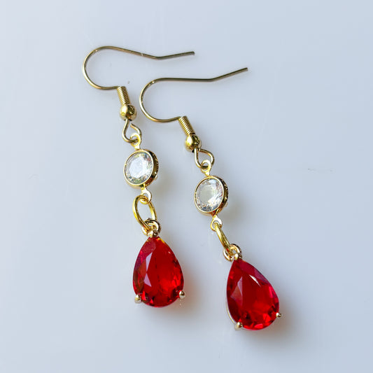 RED TEARDROP CHARM EARRINGS