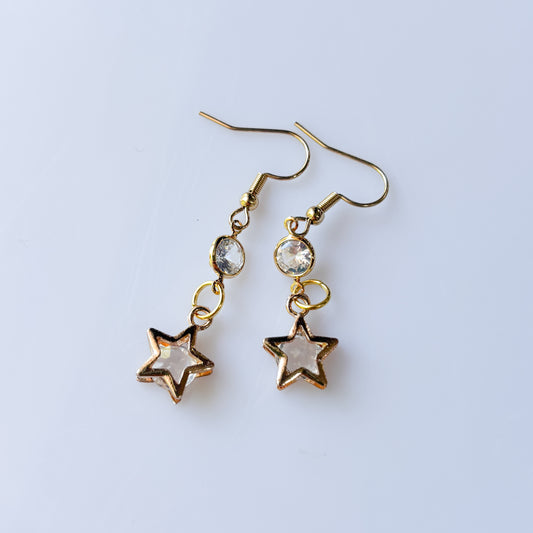 CRYSTAL CIRCLE & STAR CHARM EARRINGS