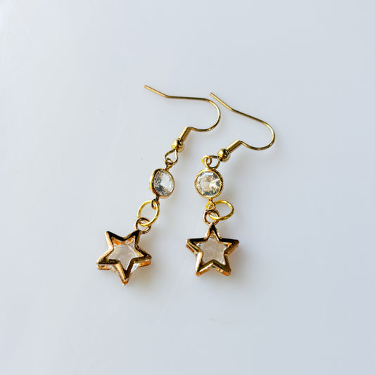 CRYSTAL CIRCLE & STAR CHARM EARRINGS