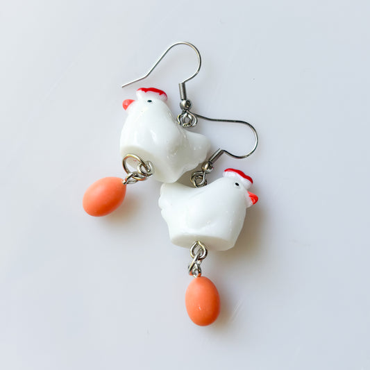 CHICKEN & EGG CHARM EARRINGS