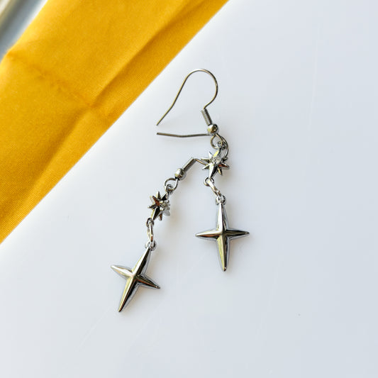 DOUBLE SMALLER SILVER STAR CHARM EARRINGS