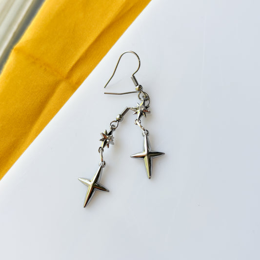 DOUBLE SMALLER SILVER STAR CHARM EARRINGS
