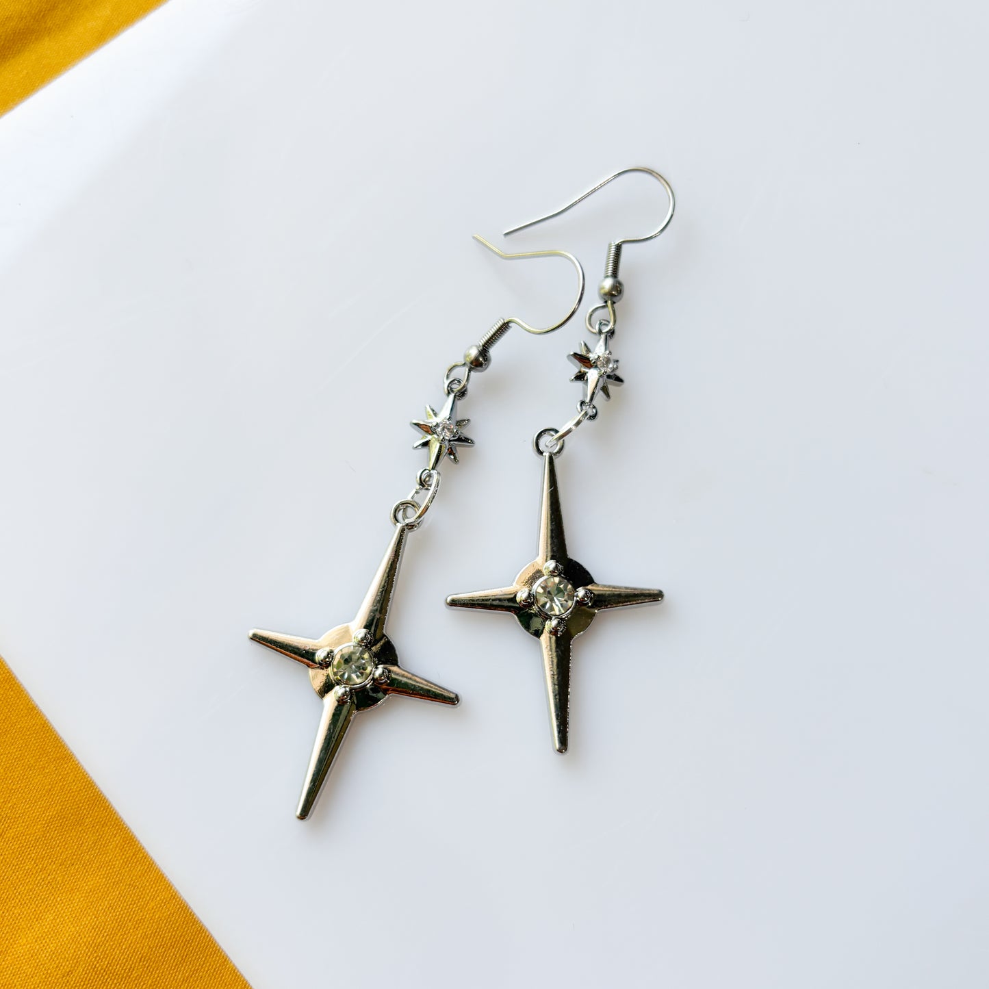 DOUBLE SILVER STAR CHARM EARRINGS