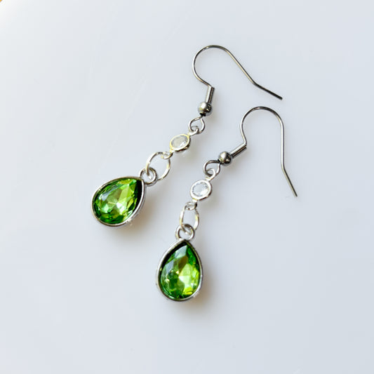 LIGHT GREEN TEARDROP GEM CHARM EARRINGS