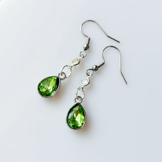 LIGHT GREEN TEARDROP GEM CHARM EARRINGS