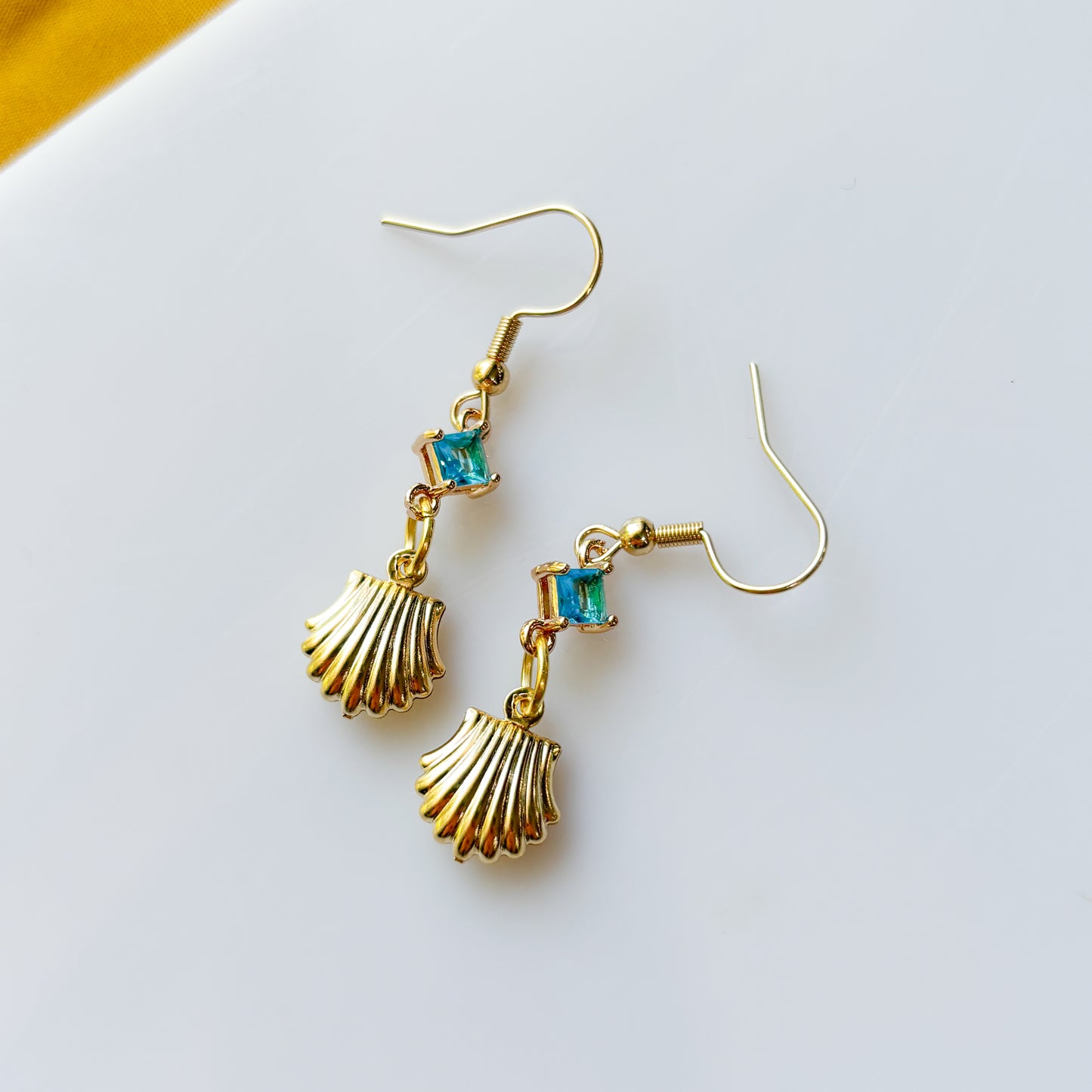 GOLD & BLUE SEASHELL CHARM EARRINGS
