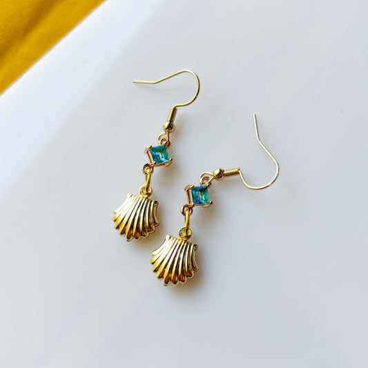 GOLD & BLUE SEASHELL CHARM EARRINGS