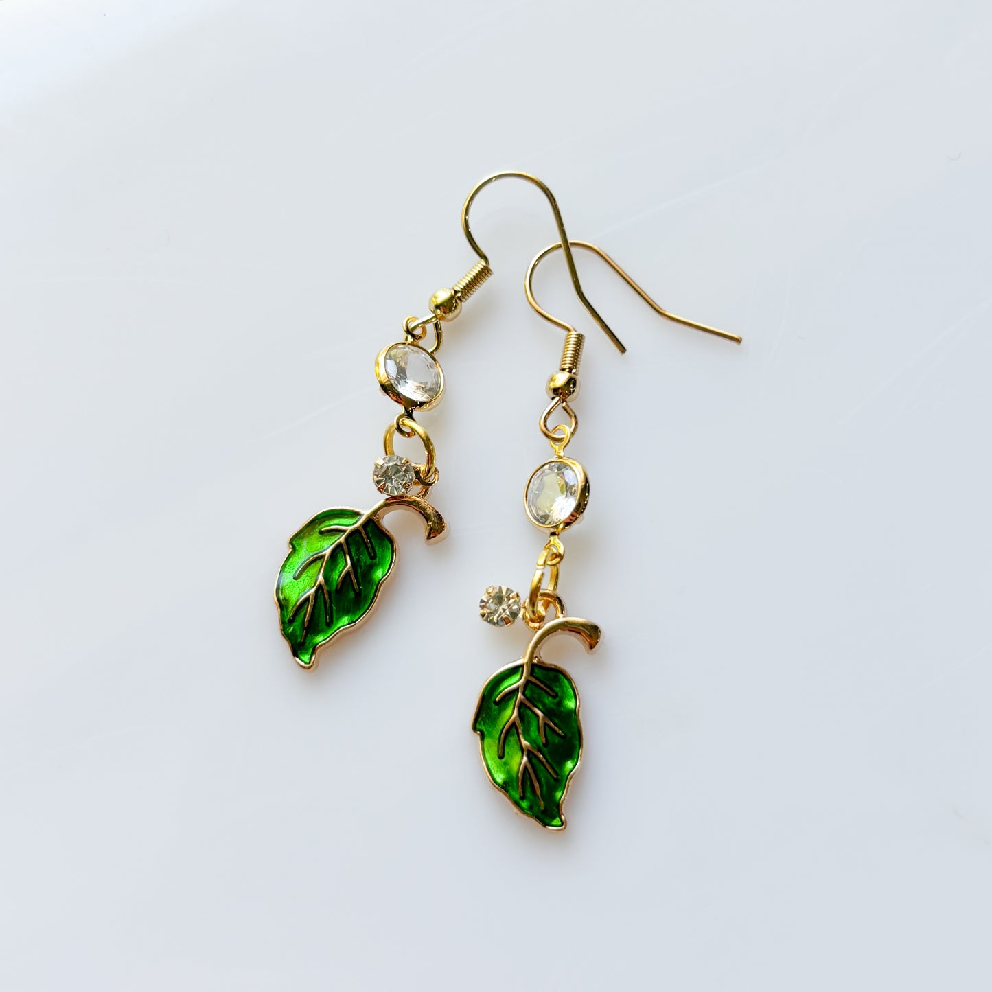 LEAF & GEM CHARM EARRINGS (VERSION 2)