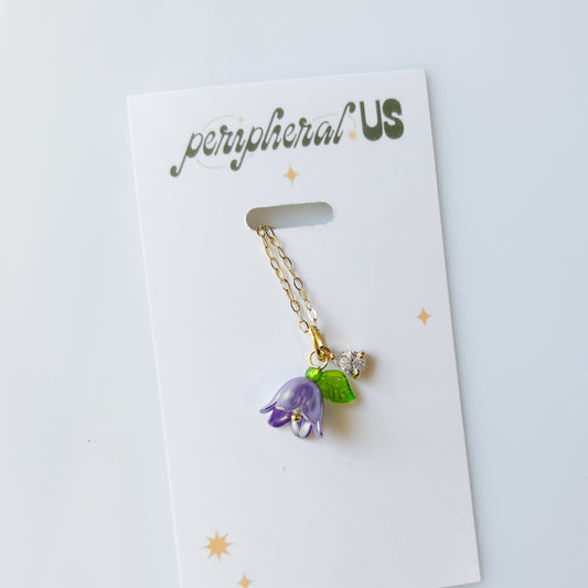 PURPLE FLOWER CHARM NECKLACE