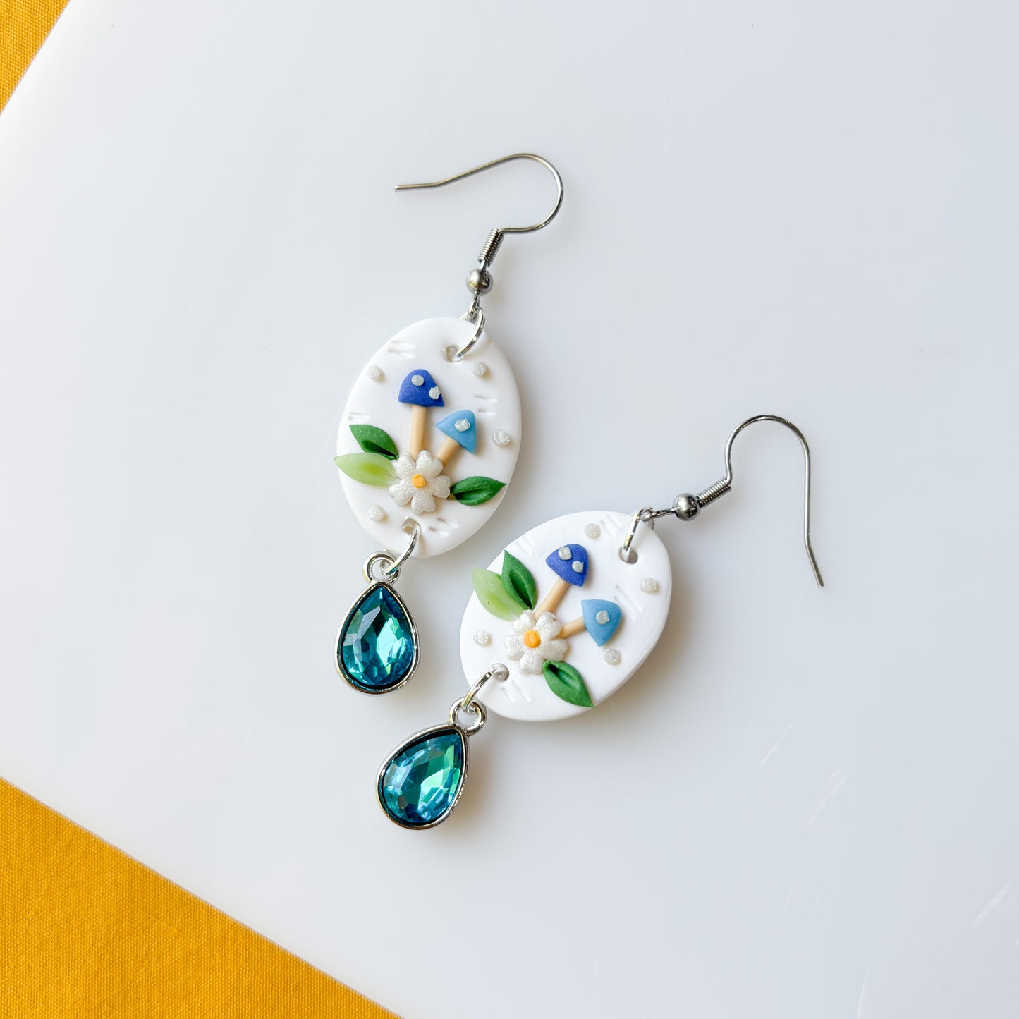 BLUE MUSHROOM OVAL EARRINGS