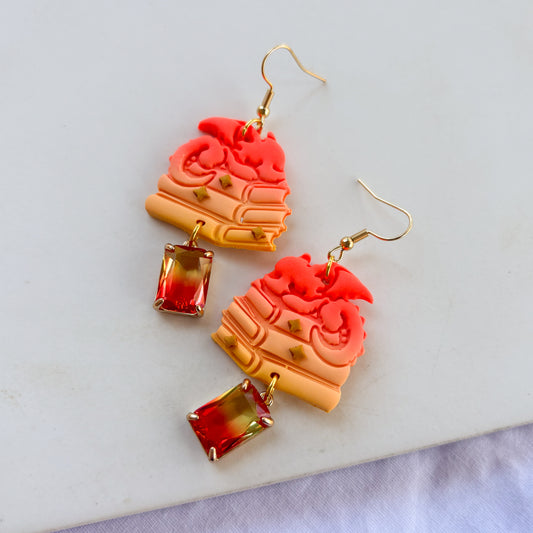 DRAGON ON BOOKS EARRINGS (SUNRISE)