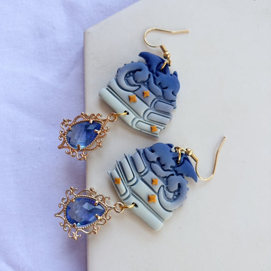 DRAGON ON BOOKS EARRINGS (OCEAN BLUE)