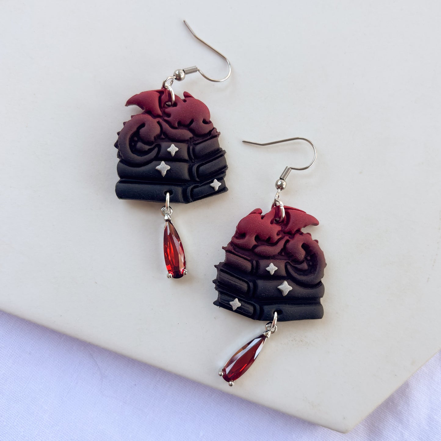 DRAGON ON BOOKS EARRINGS (RED BLACK)