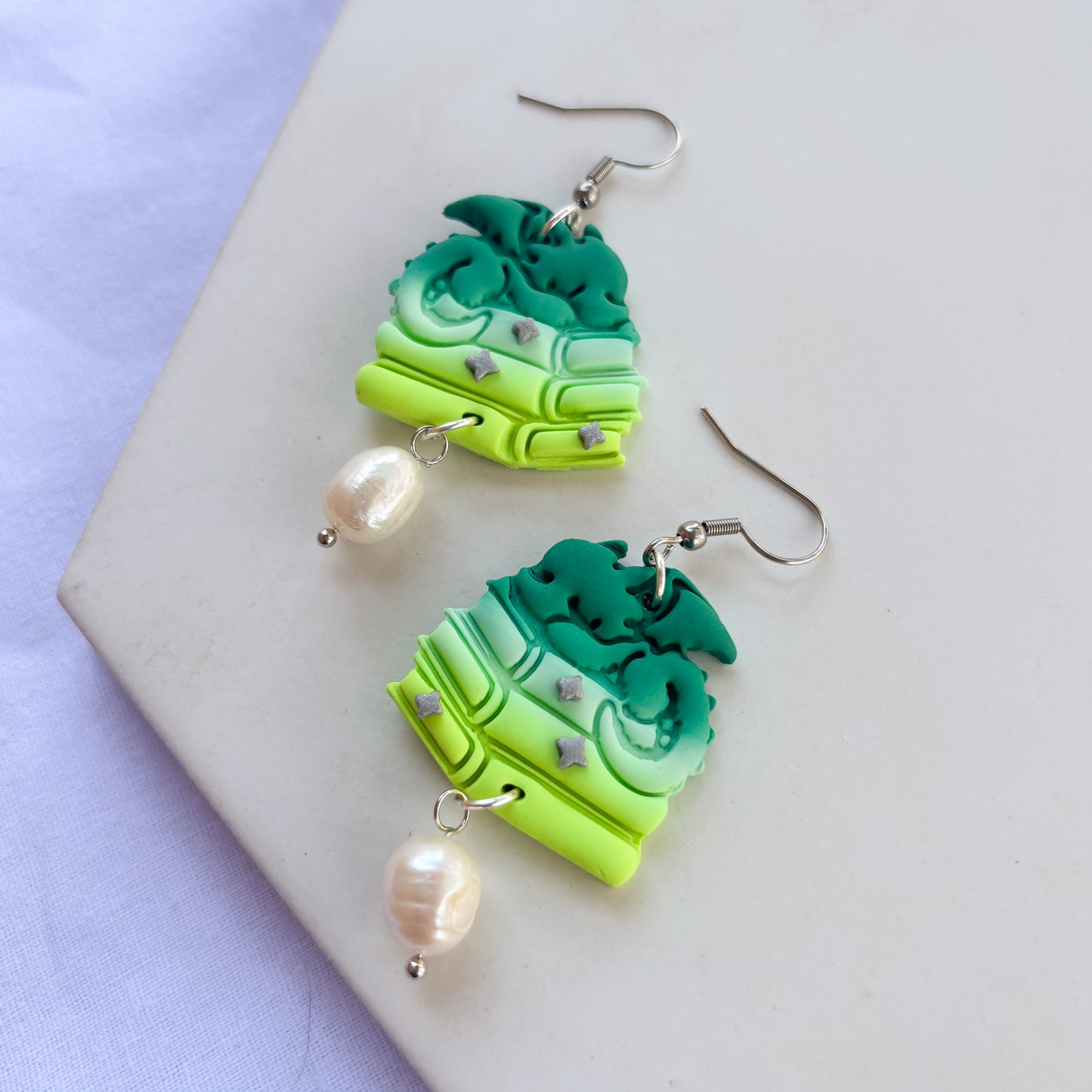 DRAGON ON BOOKS EARRINGS (ELECTRIC GREEN)