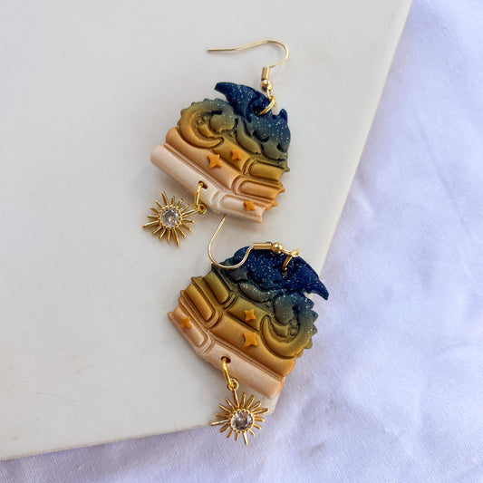 DRAGON ON BOOKS EARRINGS (STARRY NIGHT)