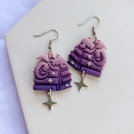 DRAGON ON BOOKS EARRINGS (PURPLE)