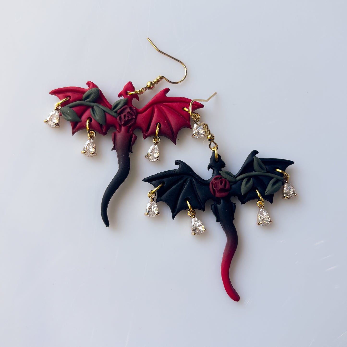 GOTHIC ROSE OMBRE DRAGON EARRINGS (LARGE)