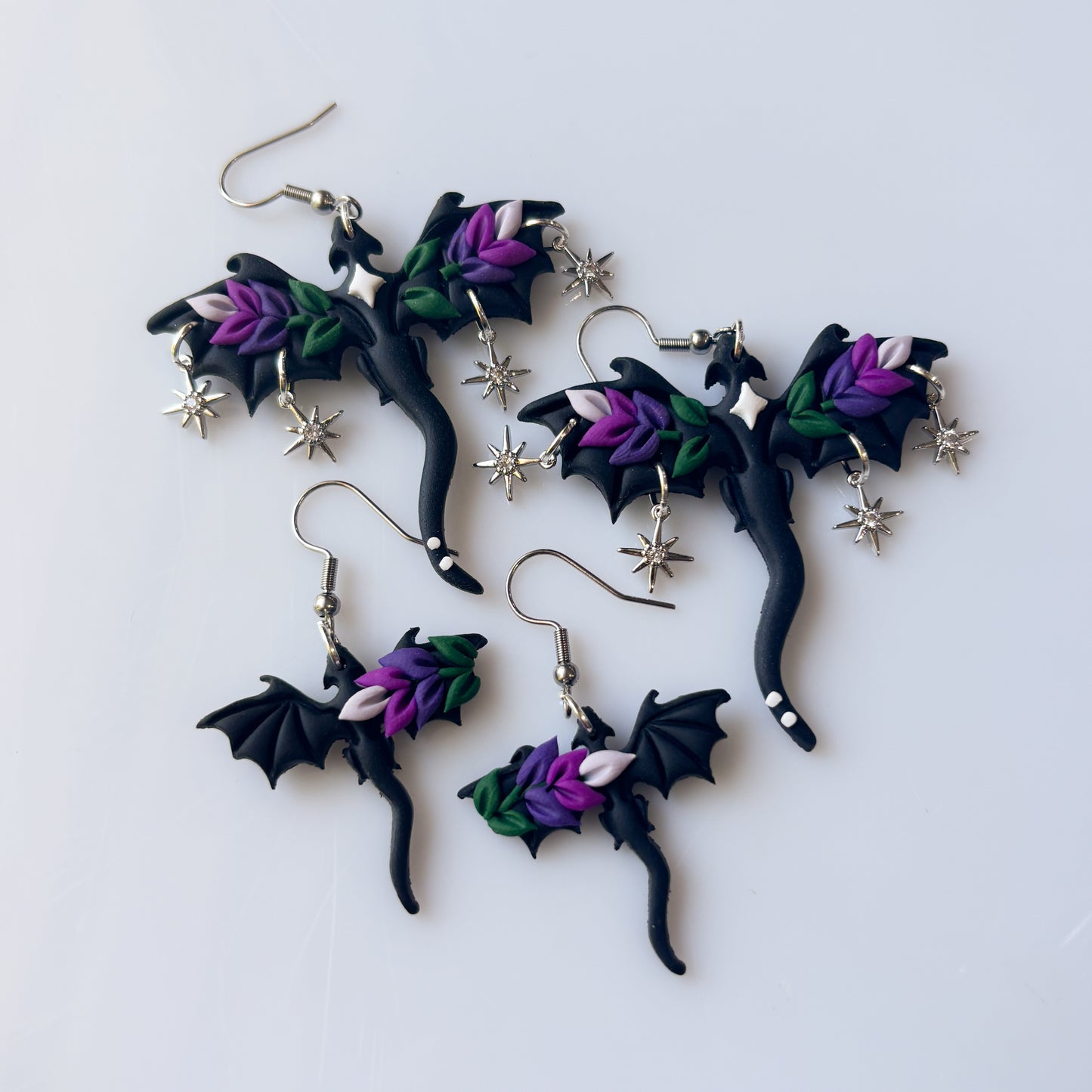 BLACK LAVENDER DRAGON EARRINGS (MINI)