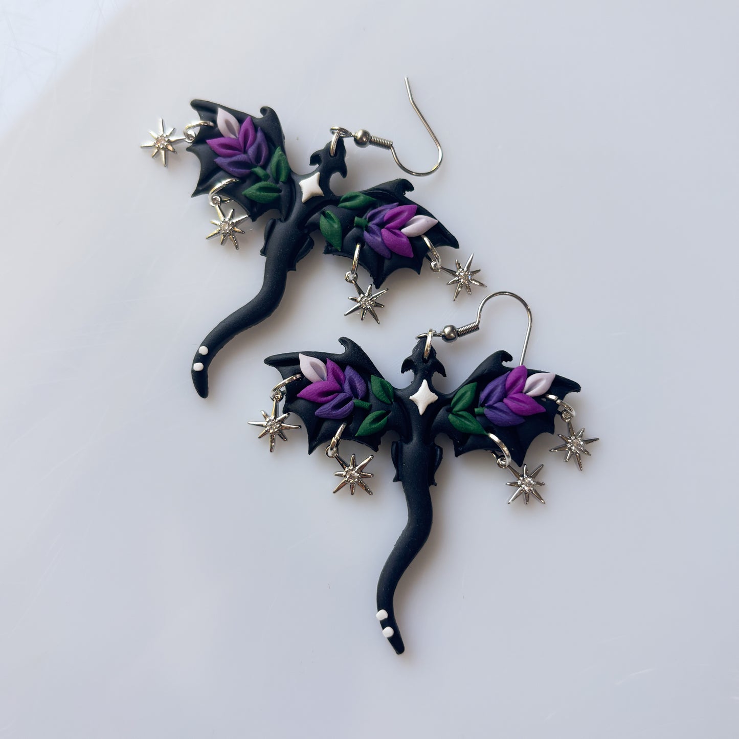 BLACK LAVENDER DRAGON EARRINGS (LARGE)