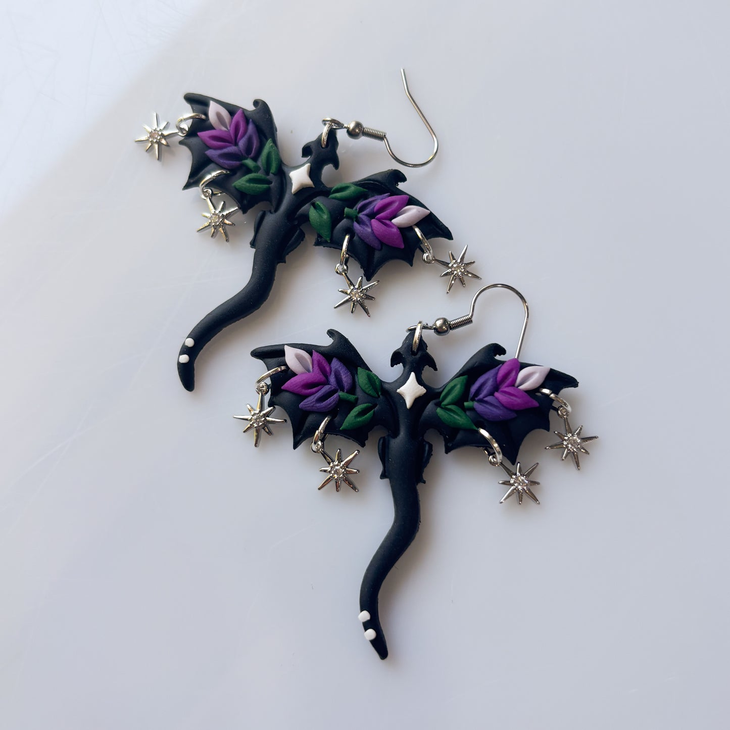 BLACK LAVENDER DRAGON EARRINGS (LARGE)