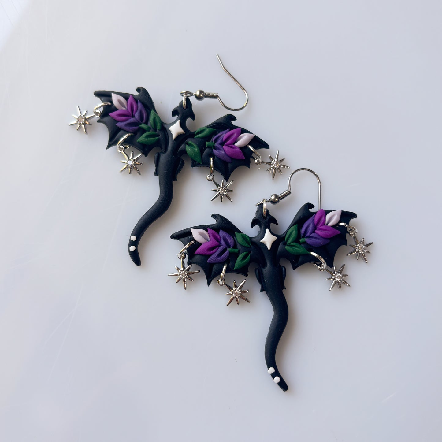 BLACK LAVENDER DRAGON EARRINGS (LARGE)