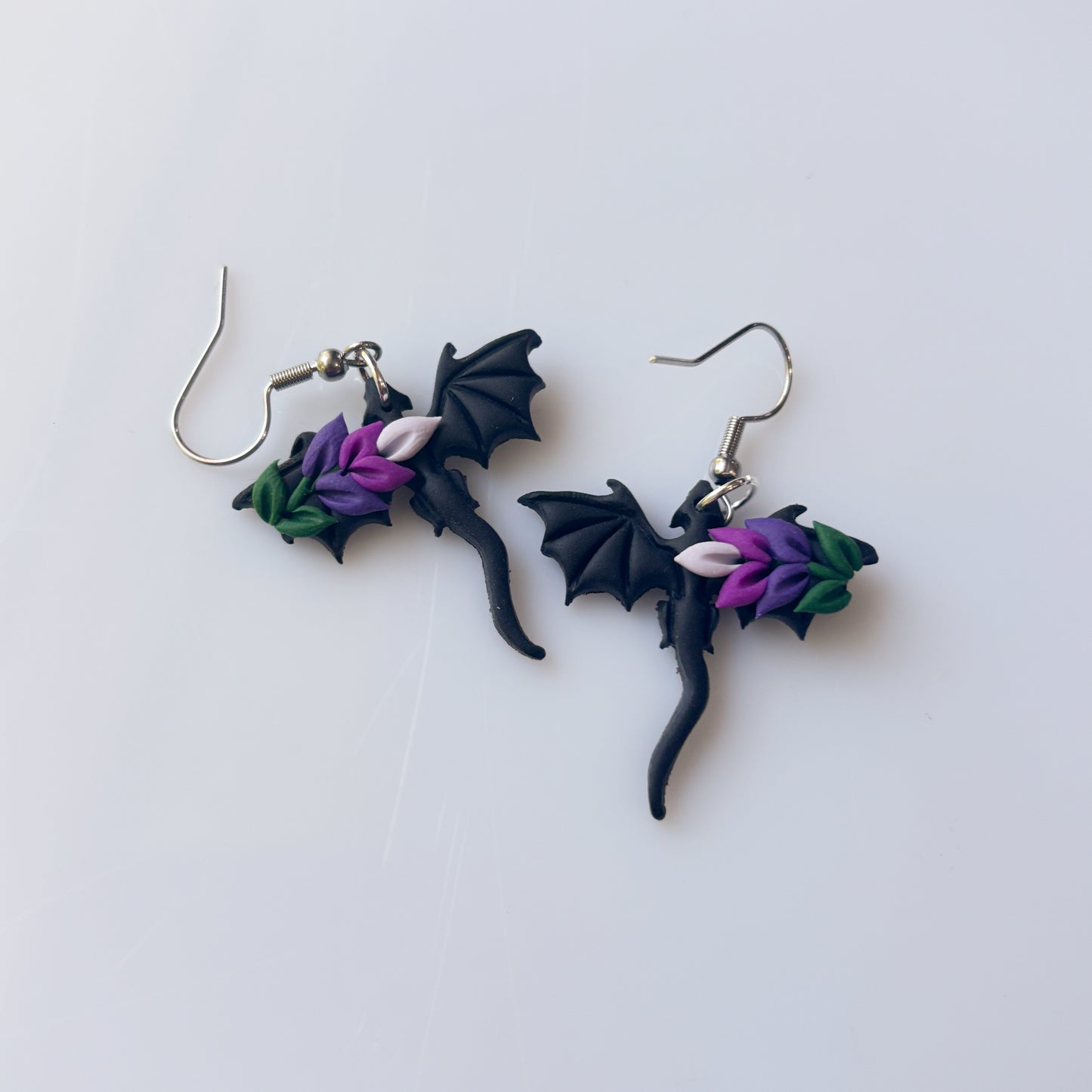 BLACK LAVENDER DRAGON EARRINGS (MINI)
