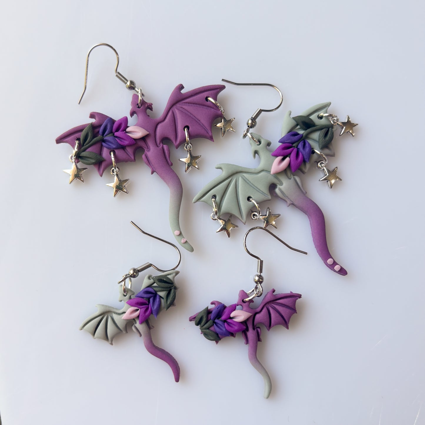 LAVENDER SAGE OMBRE DRAGON EARRINGS (LARGE)