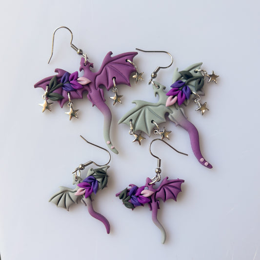 LAVENDER SAGE OMBRE DRAGON EARRINGS (LARGE)