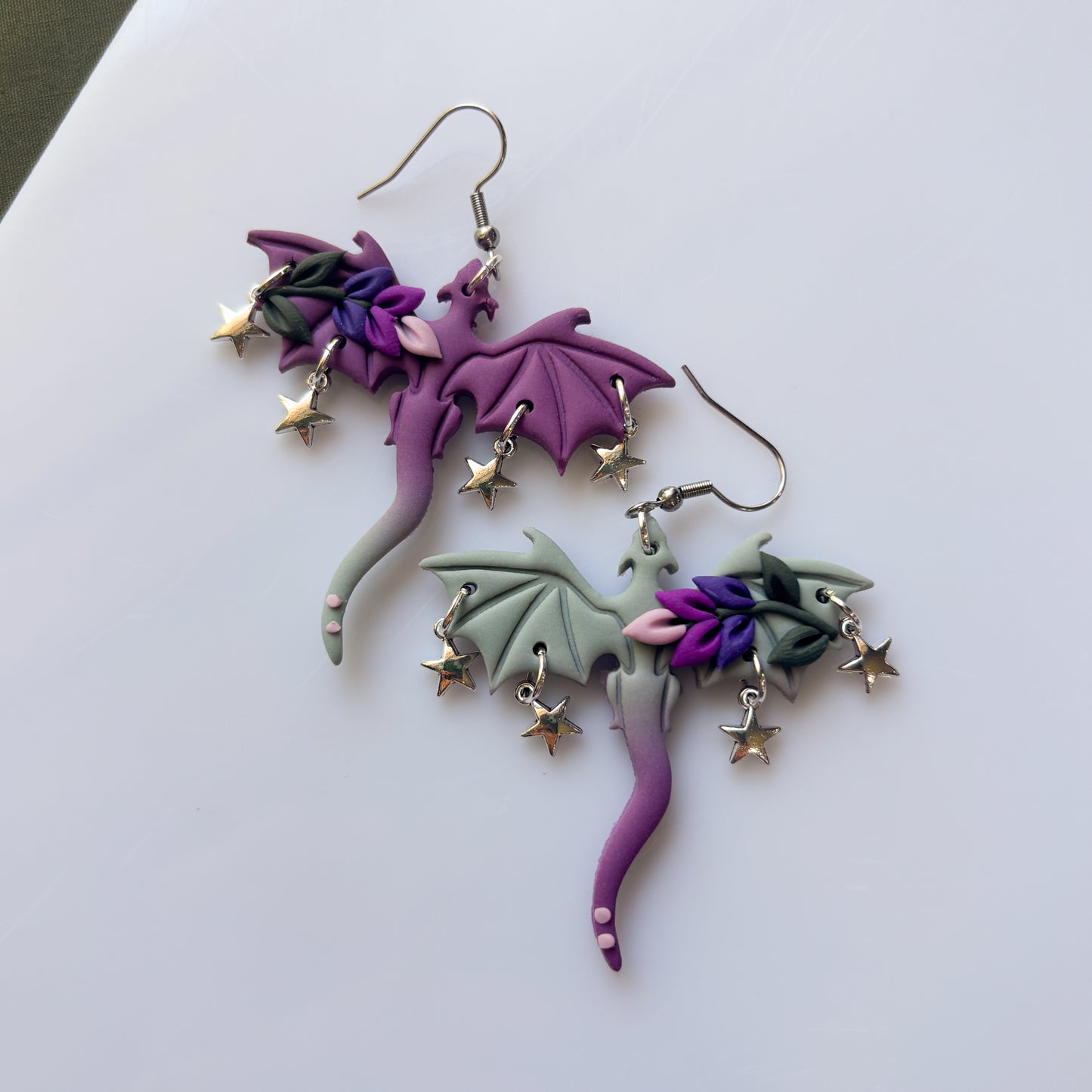 LAVENDER SAGE OMBRE DRAGON EARRINGS (LARGE)