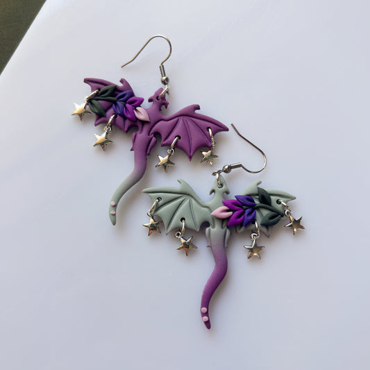 LAVENDER SAGE OMBRE DRAGON EARRINGS (LARGE)